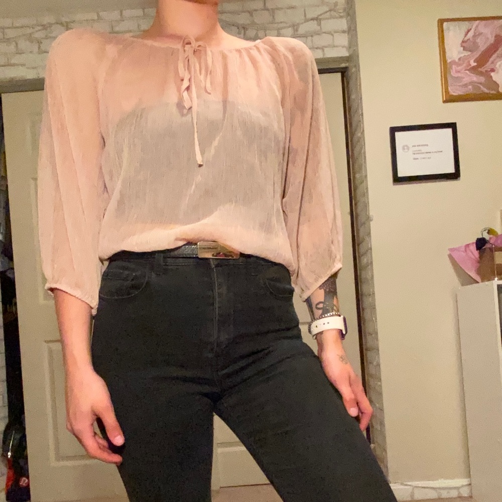 Nude Sheer 3/4 Sleeve Top